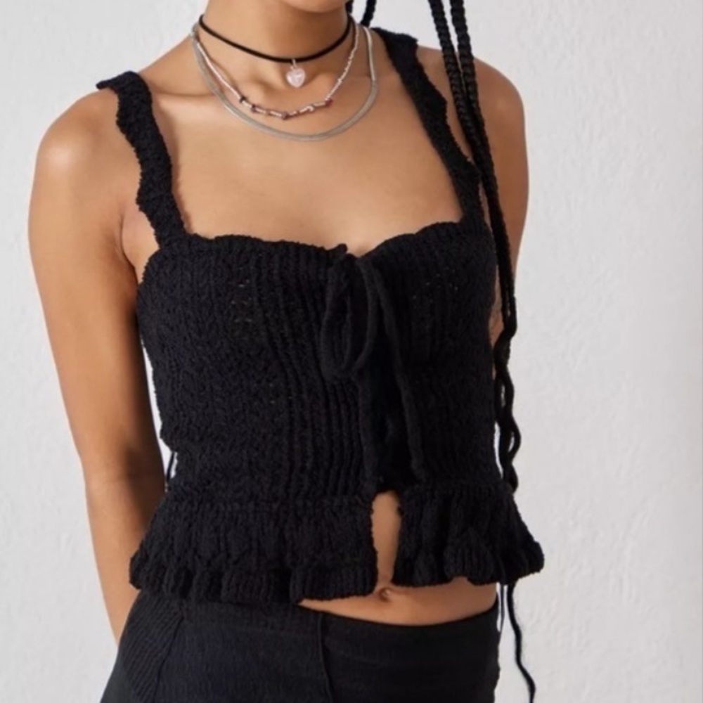 Urban Outfitters Carmella Lace Up Sweater Tank Top Black Medium